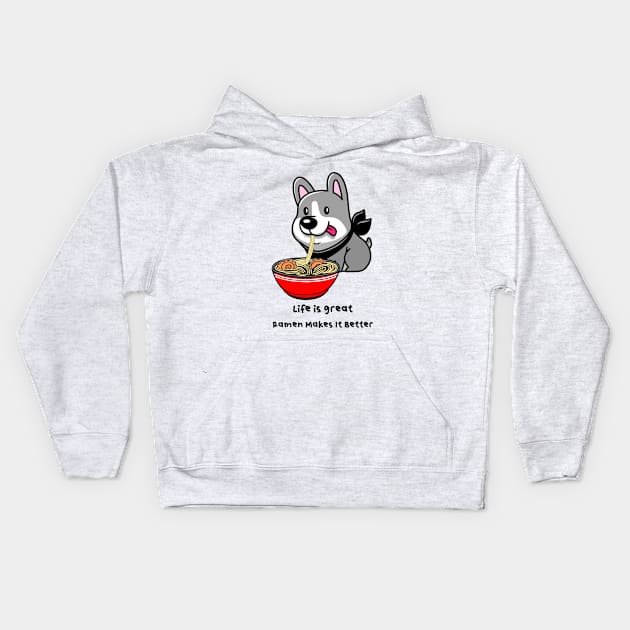 RAMEN Life Cute Kawaii  Dog Noodle Bowl Quote Kids Hoodie by SartorisArt1